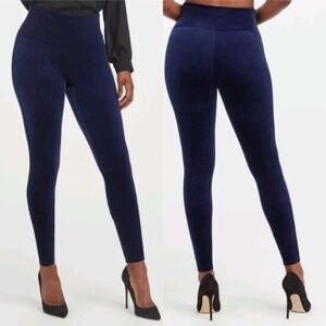 Spanx navy blue velvet leggings